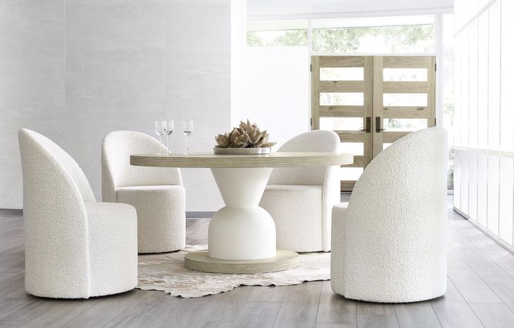 Solaria Dune And Faux Stone Fossil Round Dining Room Set