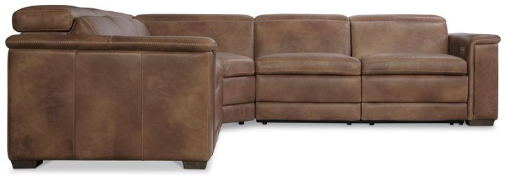Lioni Brown Leather 3 Piece Modular Power Reclining Sectional with USB Charging
