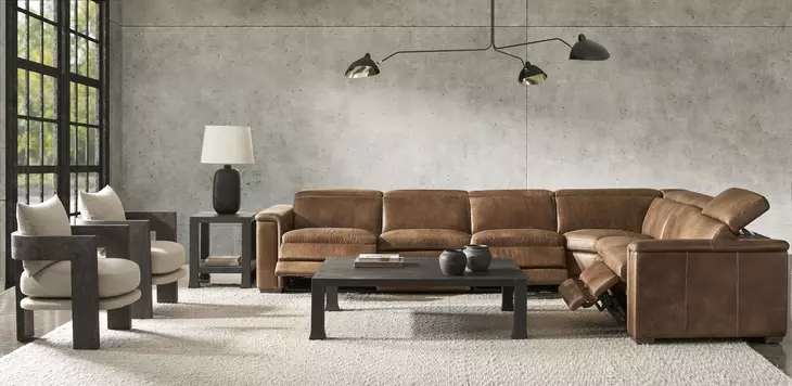 Lioni Brown Leather 4 Piece Modular Power Reclining Sectional with USB Charging