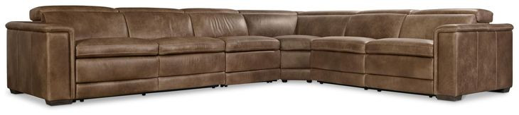 Lioni Brown Leather 4 Piece Modular Power Reclining Sectional with USB Charging