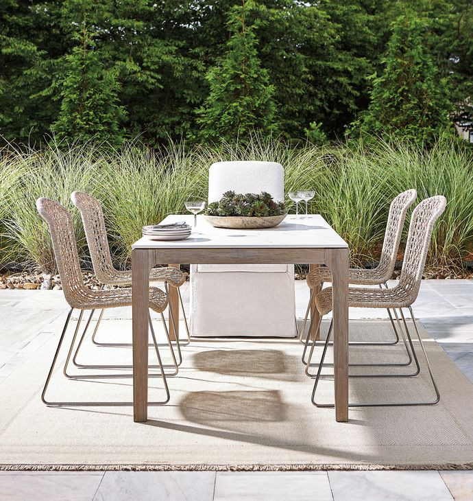Marbella White Shell Rectangular Outdoor Natural Stone Top Dining Table