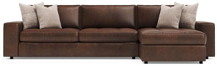 Nest Brown Leather 2 Piece Modular RAF Sectional with Pillows