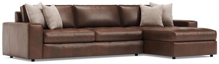 Nest Brown Leather 2 Piece Modular RAF Sectional with Pillows
