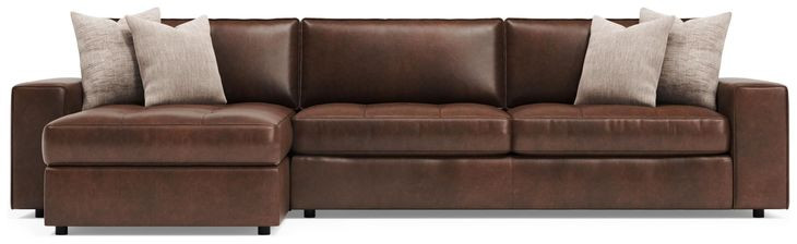 Nest Brown Leather 2 Piece Modular LAF Sectional with Pillows