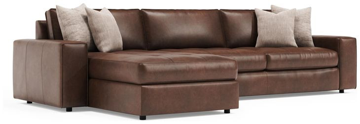 Nest Brown Leather 2 Piece Modular LAF Sectional with Pillows