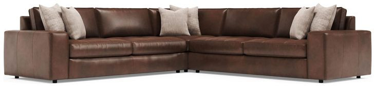 Nest Brown Leather 3 Piece Modular Sectional with Pillows
