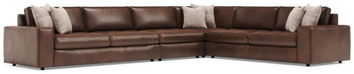 Nest Brown Leather 4 Piece Modular RAF Sectional with Pillows