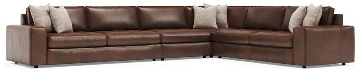 Nest Brown Leather 4 Piece Modular RAF Sectional with Pillows