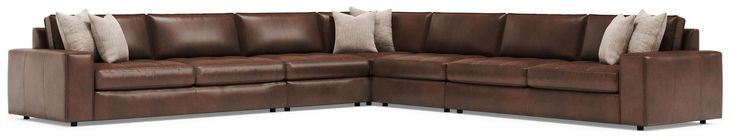 Nest Brown Leather 5 Piece Modular RAF Sectional with Pillows