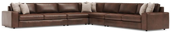 Nest Brown Leather 5 Piece Modular RAF Sectional with Pillows
