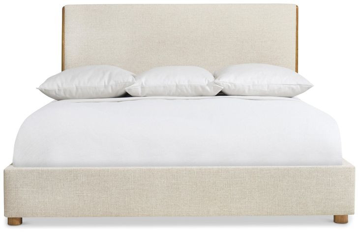 Brasea Beige and Lume Performance Fabric King Upholstered Panel Bed