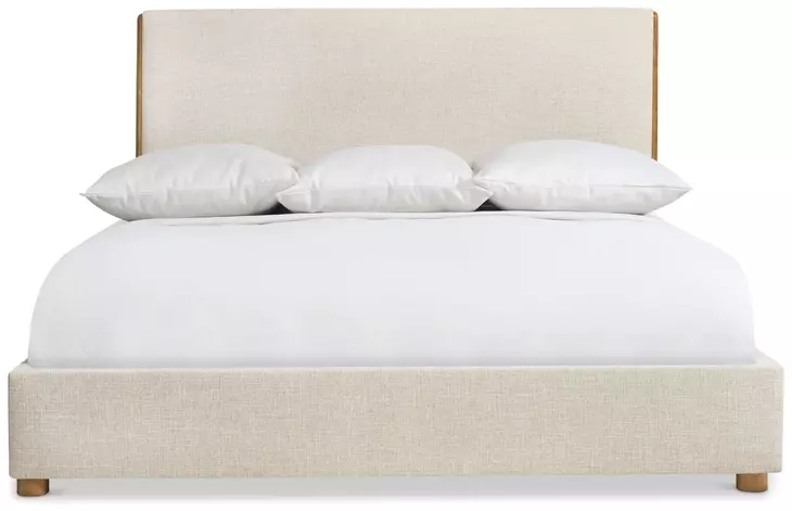 Brasea Beige and Lume Performance Fabric California King Upholstered Panel Bed