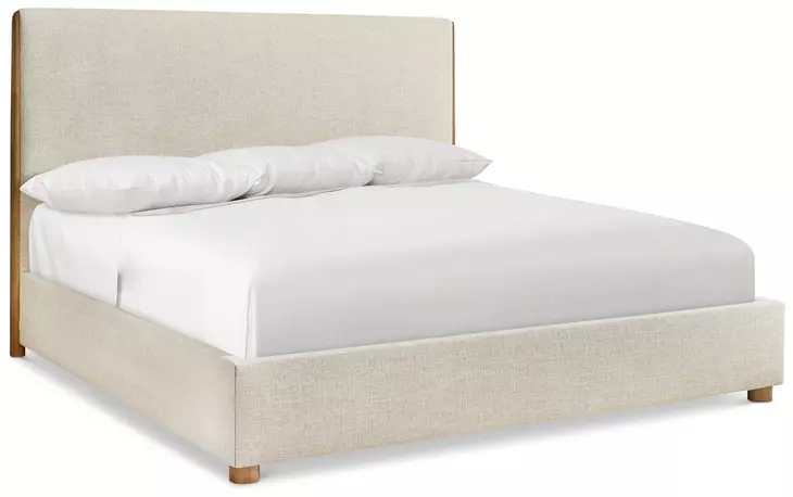 Brasea Beige and Lume Performance Fabric California King Upholstered Panel Bed
