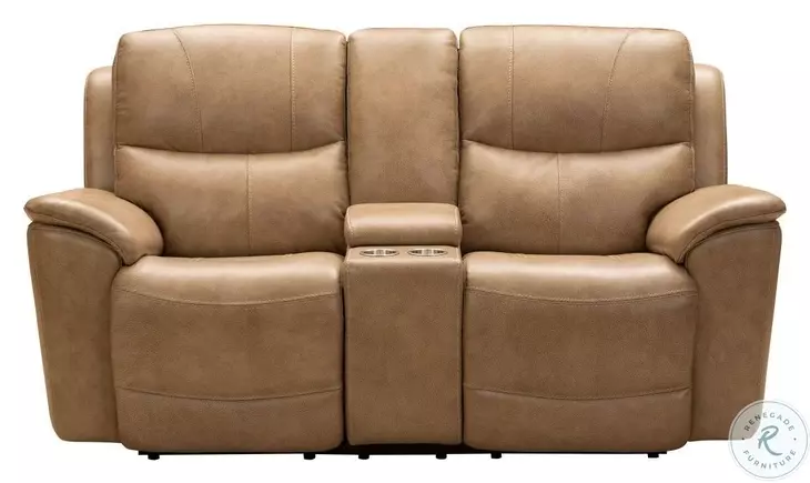 Kaden Elliott Taupe Leather 78" Power Reclining Console Loveseat with Power Lumbar and USB Charging