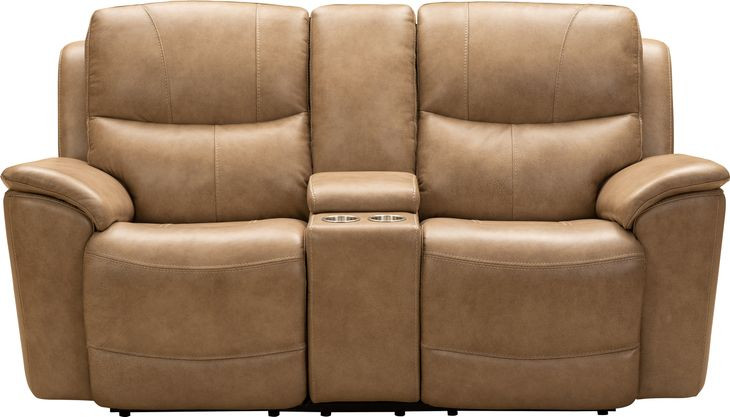 Kaden Elliott Taupe Leather 78" Power Reclining Console Loveseat with Power Lumbar and USB Charging