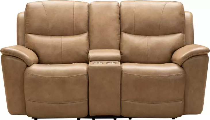 Kaden Elliott Taupe Leather 78" Power Reclining Console Loveseat with Power Lumbar and USB Charging