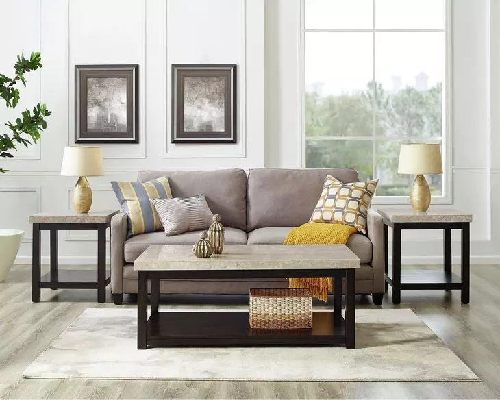 Caleb Espresso Rectangular Marble Top Coffee Table