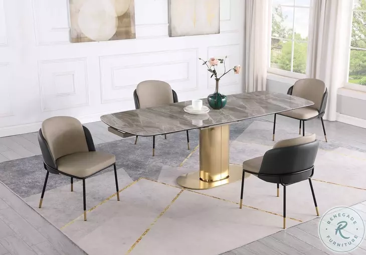 Karla Gloss Gray And Gold Extendable Dining Room Set  with Katherine Gray Side Chair Set of 2