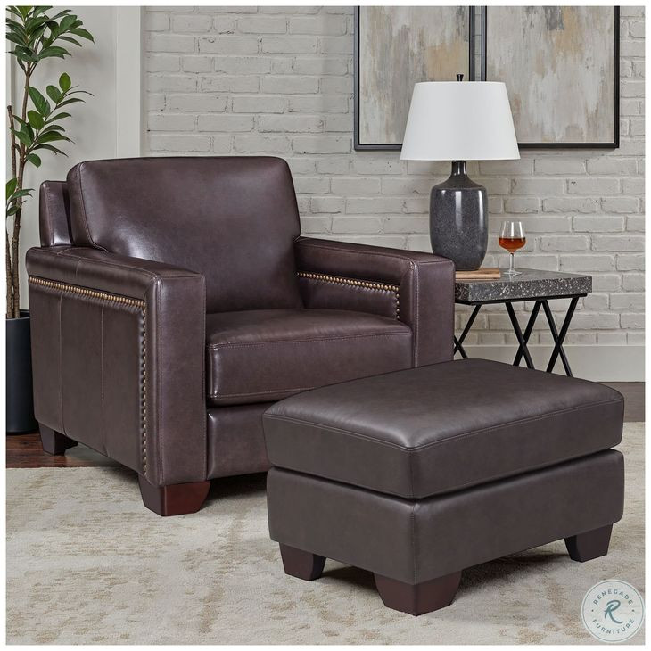 Kathleen Brown Leather Upholstered Lounge Chair with Nailhead Trim