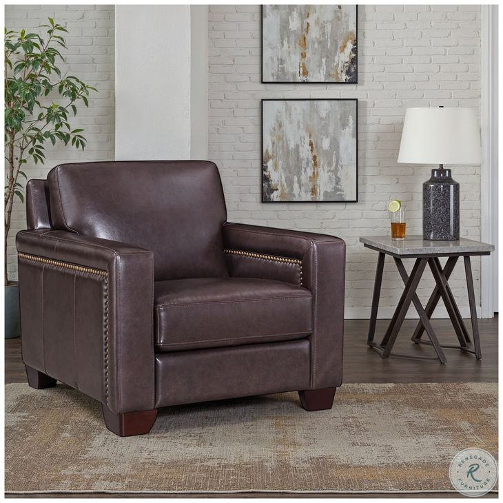 Kathleen Brown Leather Upholstered Lounge Chair with Nailhead Trim
