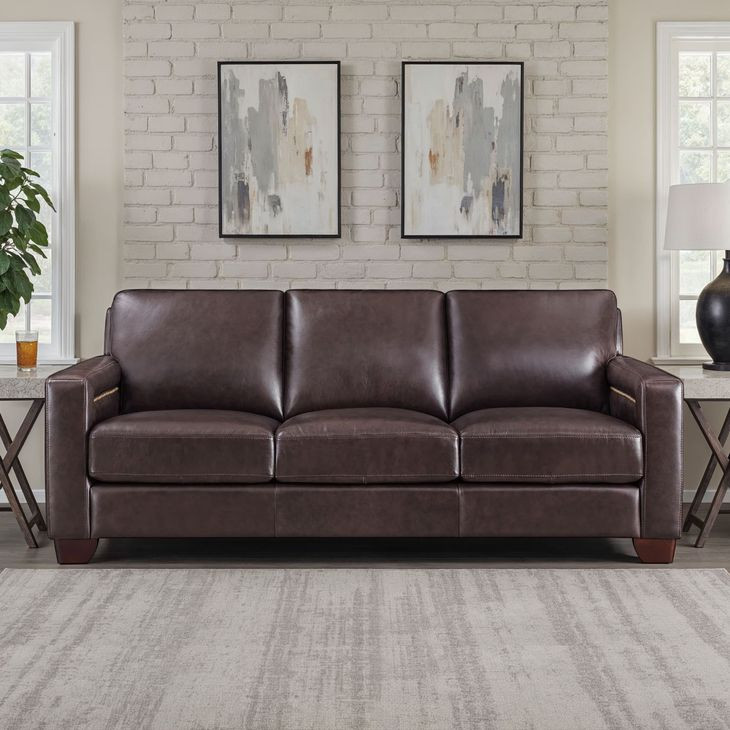 Kathleen Brown Leather 84" Sofa with Nailhead Trim