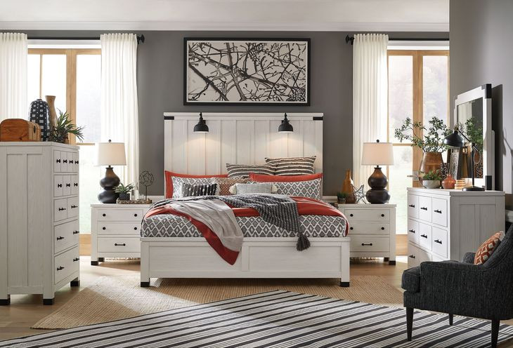 Harper Springs Silo White and Black 6 Drawer Dresser with Rectangular Mirror