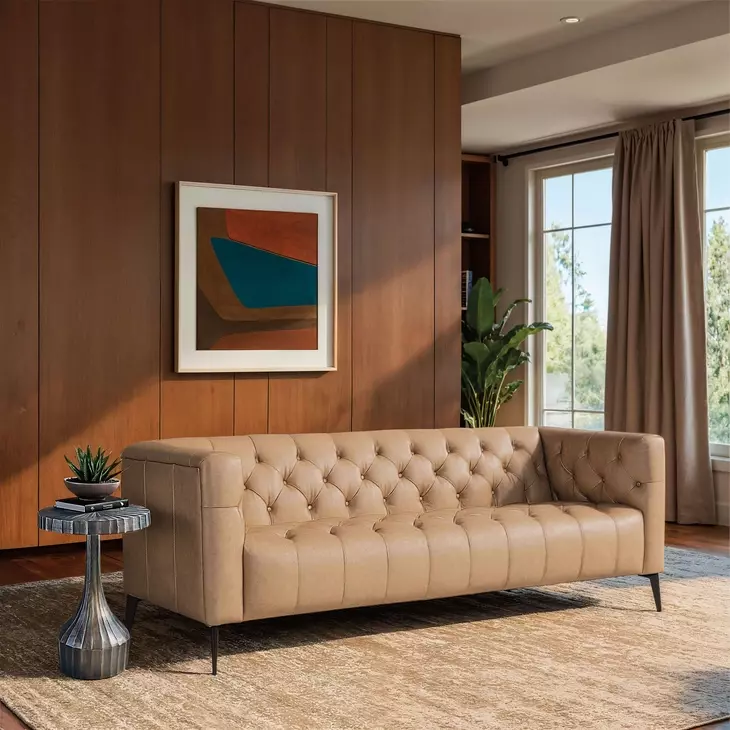 Nicolla Texas Stone Leather Stationary Sofa