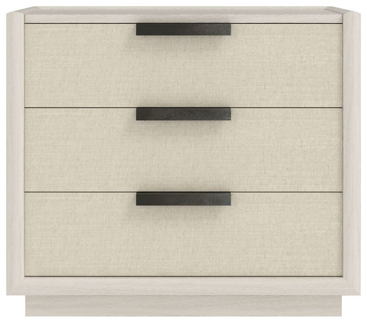 Cotiere Cream Linen Performance Fabric 3 Drawer Nightstand with USB Charging