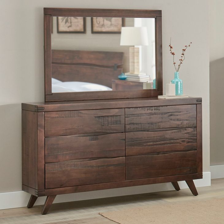 Pasco Brown 6 Drawer Dresser and Rectangular Mirror