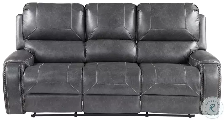 Keily Dove Gray Manual Reclining Sofa with Dropdown Table