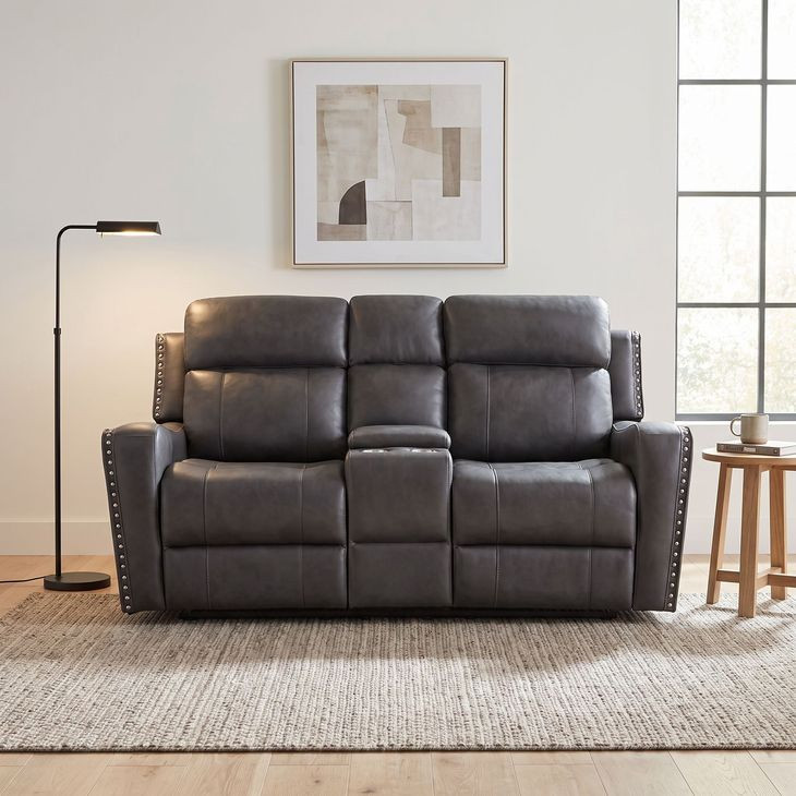 Kellen Dark Gray Double 72" Reclining Loveseat with Center Console