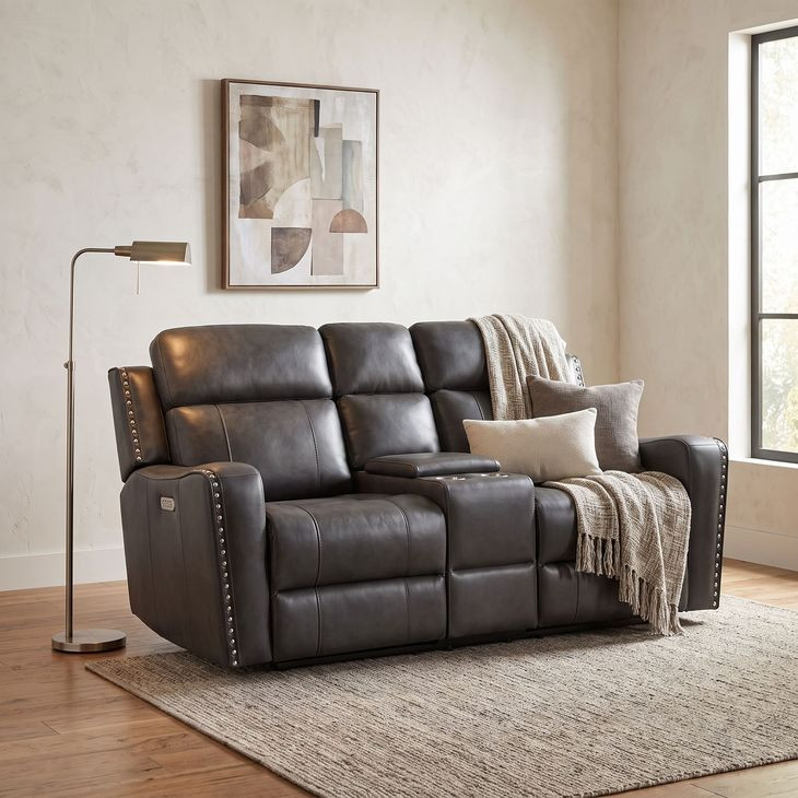 Kellen Dark Gray Double 72" Reclining Loveseat with Center Console