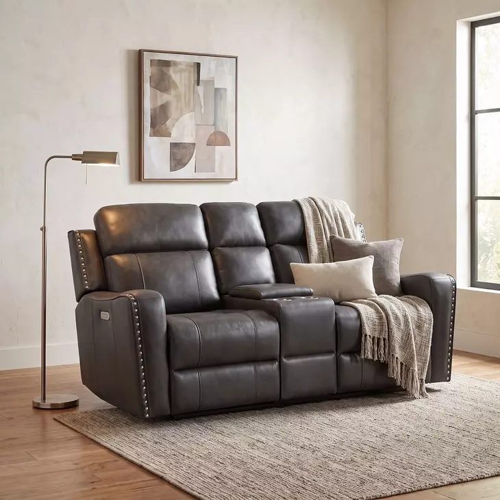 Kellen Dark Gray Double 72" Reclining Loveseat with Center Console