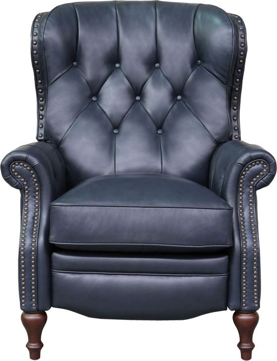 Kendall Shoreham Blue Leather Push Thru The Arms Recliner with Nailhead Trim