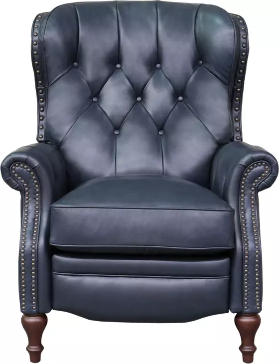 Kendall Shoreham Blue Leather Push Thru The Arms Recliner with Nailhead Trim
