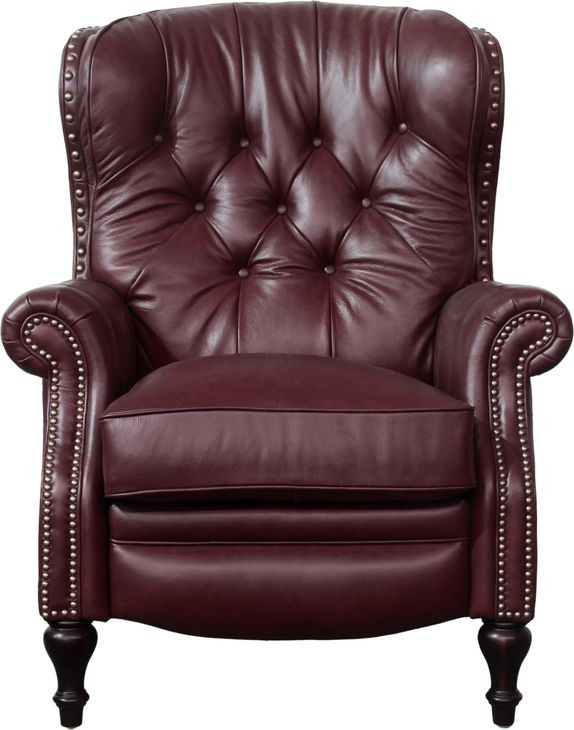 Kendall Shoreham Wine Leather Push Thru The Arms Recliner with Nailhead Trim