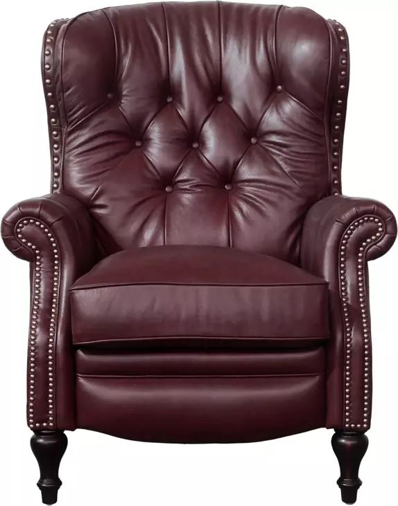 Kendall Shoreham Wine Leather Push Thru The Arms Recliner with Nailhead Trim
