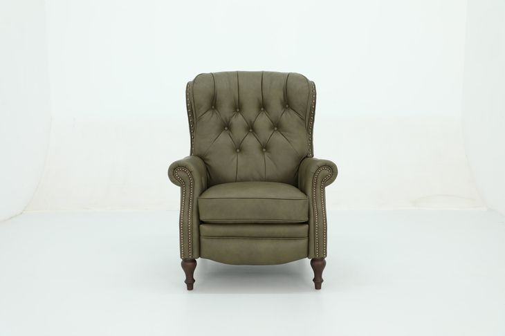 Kendall Oasis Olive Leather Push Thru The Arms Recliner with Nailhead Trim