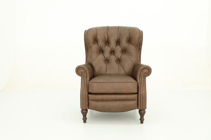 Kendall Oasis Walnut Leather Push Thru The Arms Recliner with Nailhead Trim