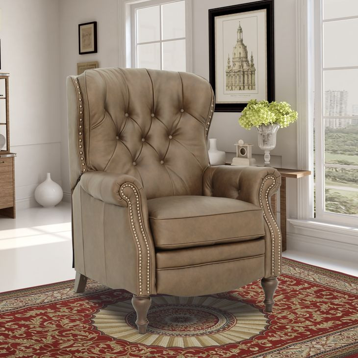 Kendall Oasis Walnut Leather Push Thru The Arms Recliner with Nailhead Trim