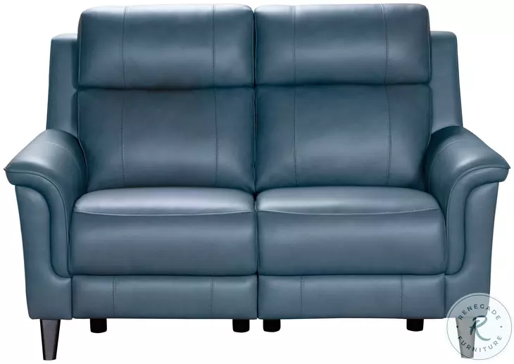 Kester Masen Bluegray Leather 63" Power Reclining Loveseat with Power Headrest and USB Charging