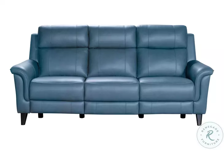 Kester Masen Bluegray Leather 86" Power Reclining Sofa with Power Headrest and USB Charging