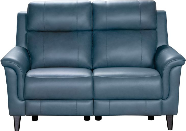 Kester Masen Bluegray Leather 63" Power Reclining Loveseat with Power Headrest and USB Charging