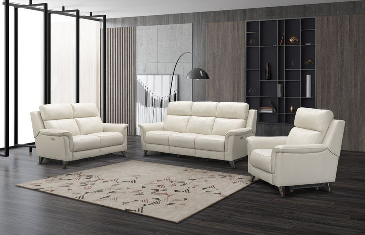 Kester Laurel Cream Leather Power Reclining Living Room Set with Power Headrest and USB Charging