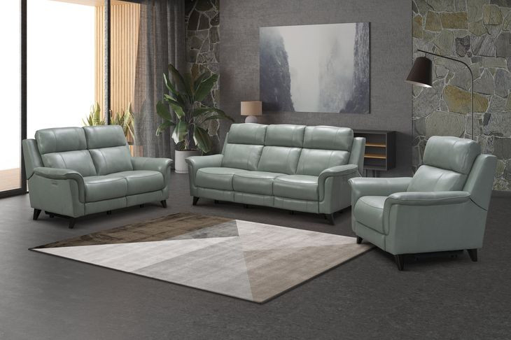 Kester Lorenzo Mint Leather Power Reclining Living Room Set with Power Headrest and USB Charging