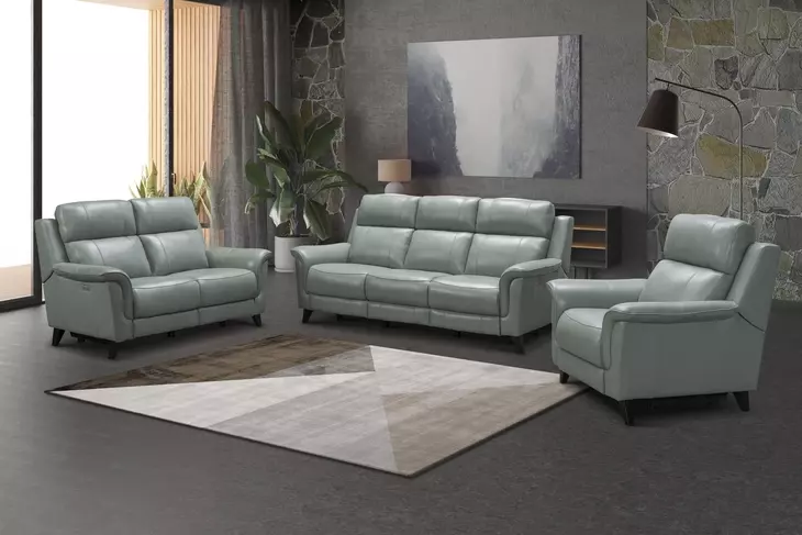 Kester Lorenzo Mint Leather Power Reclining Living Room Set with Power Headrest and USB Charging