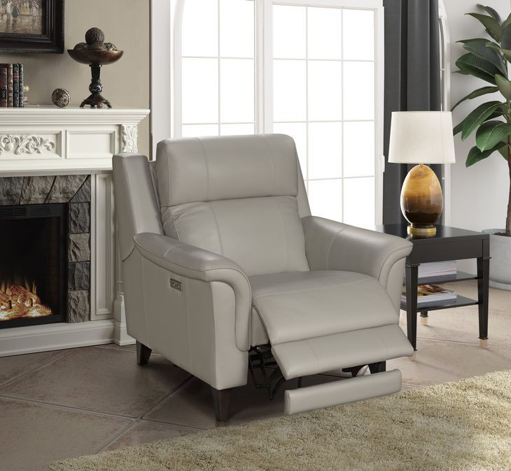 Kester Laurel Cream Leather Power Recliner with Power Headrest and USB Charging