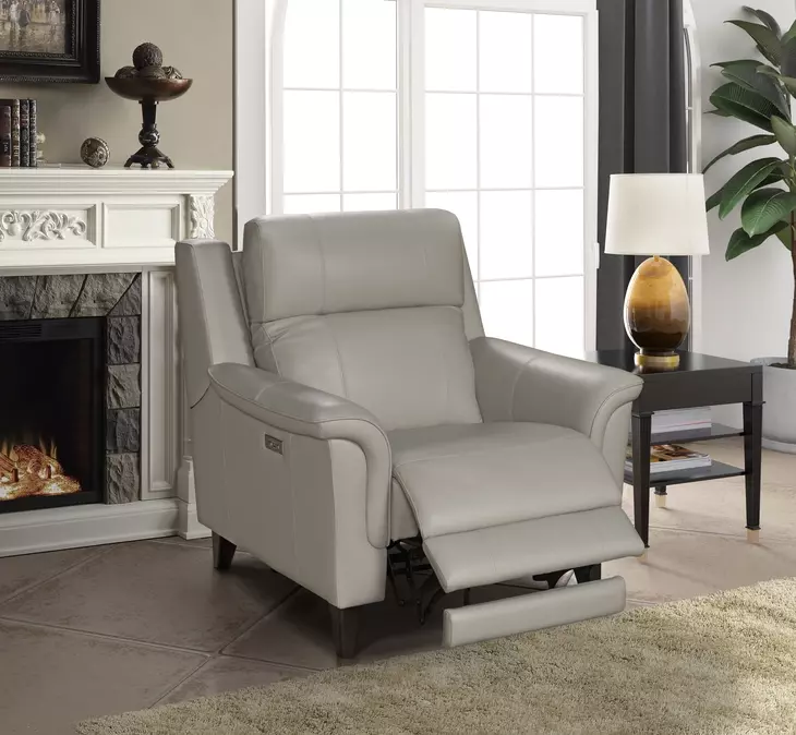 Kester Laurel Cream Leather Power Recliner with Power Headrest and USB Charging