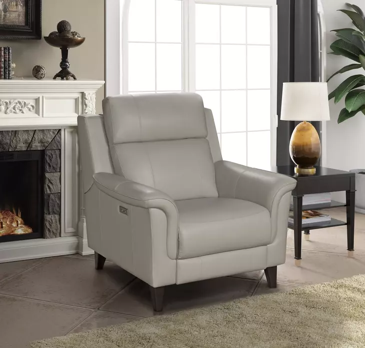 Kester Laurel Cream Leather Power Recliner with Power Headrest and USB Charging