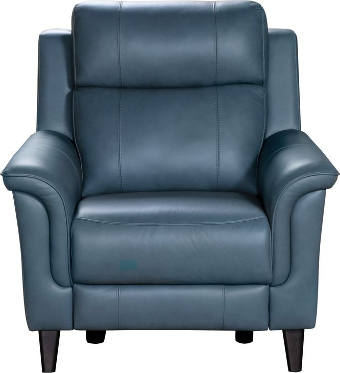 Kester Masen Bluegray Leather Power Recliner with Power Headrest and USB Charging